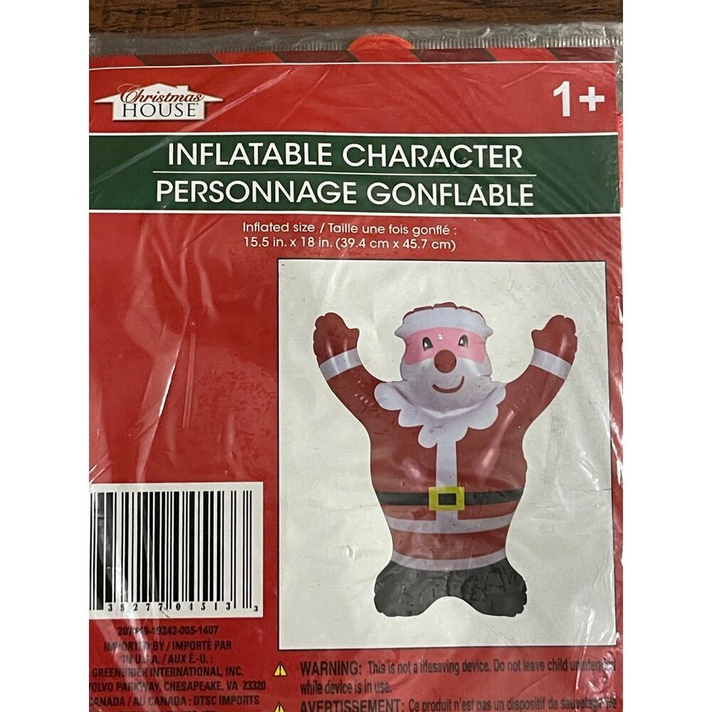 Inflatable Santa Character Christmas Decoration 15.5" X 18" For Ages 1+ By Chris